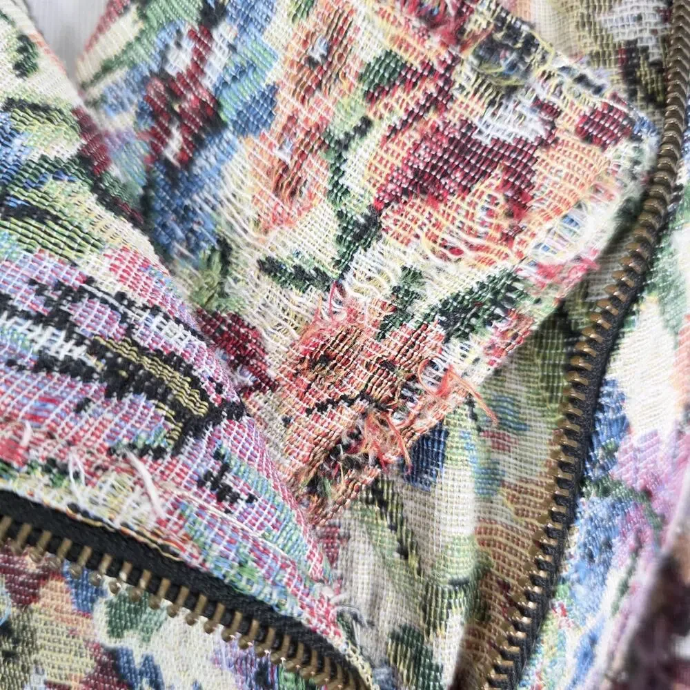 Free People Floral Tapestry Moto Jacket Womens Size 4 Pockets Lined